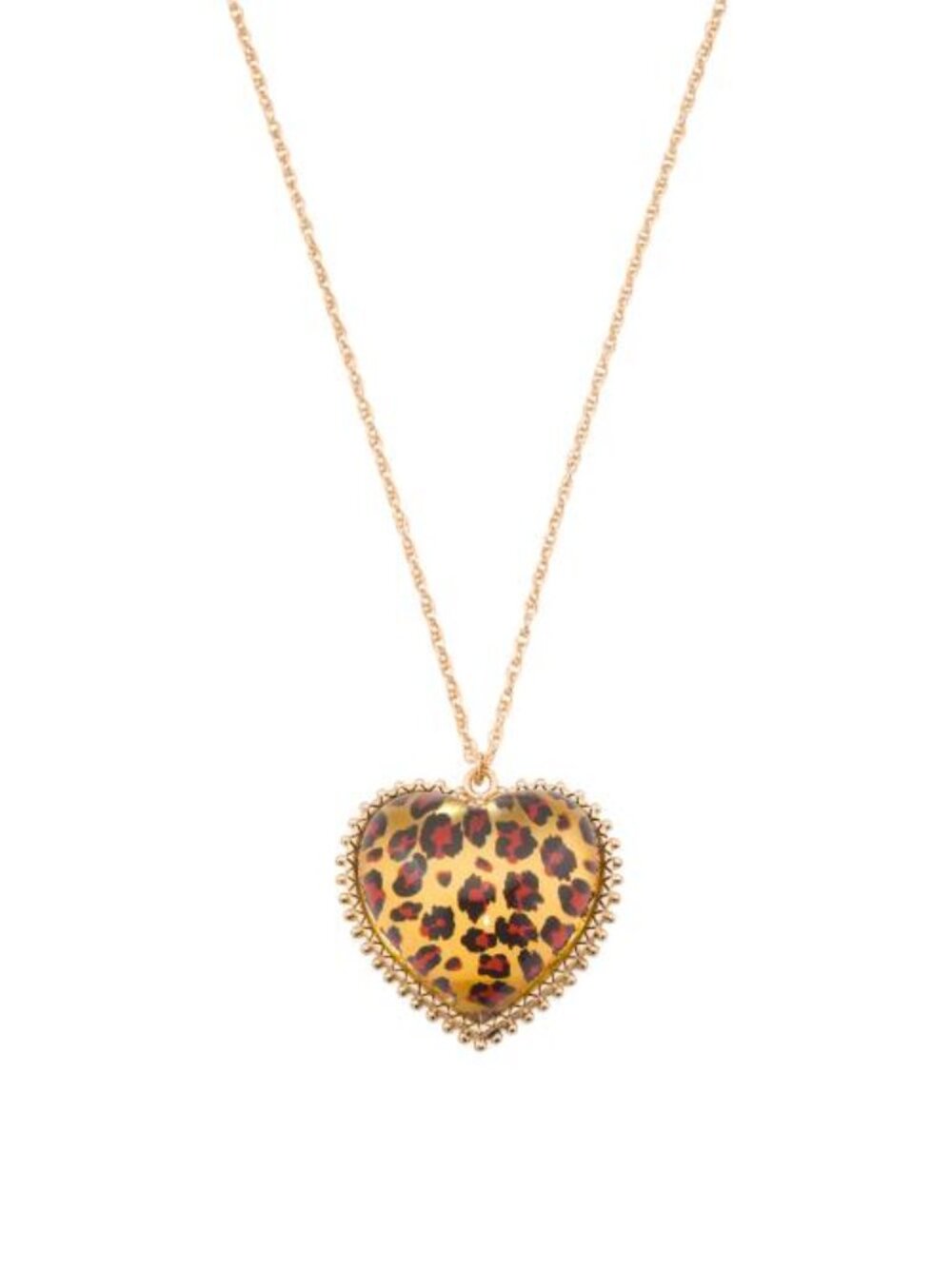 BETSEY JOHNSON Cheetah Heart Long Pendant Necklace